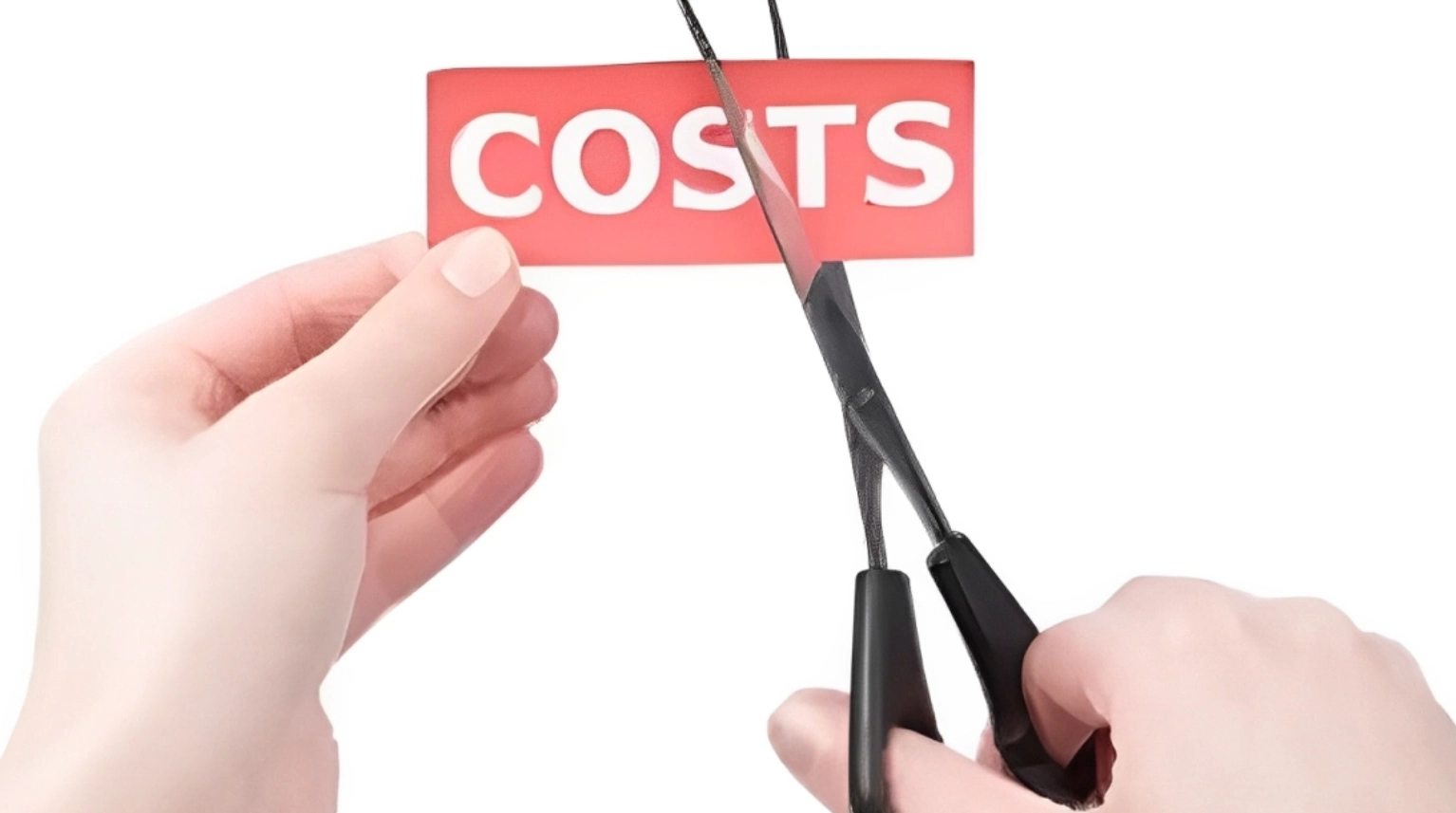 Scissors cutting a paper labeled 'COSTS'.